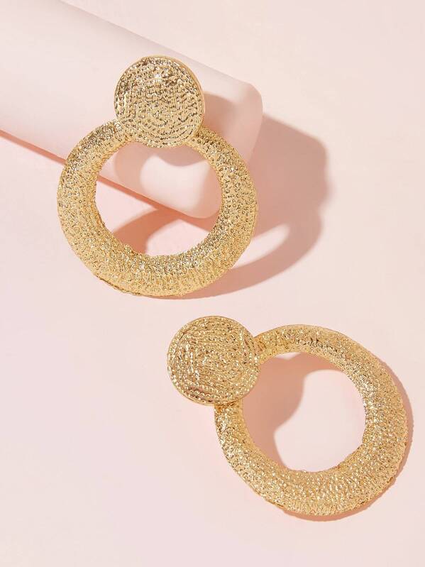 

Textured Hoop Drop Earrings 1pair, Gold