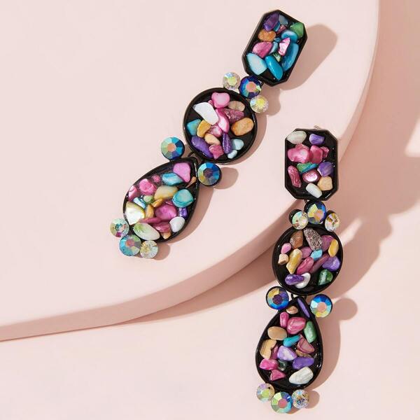 

Stone Decor Round & Geometric Drop Earrings 1pair, Multicolor