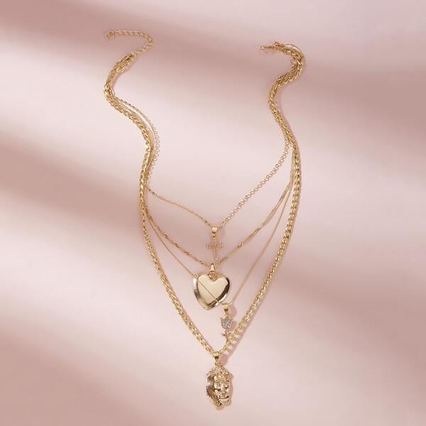 

Cross & Heart Charm Layered Necklace 1pc