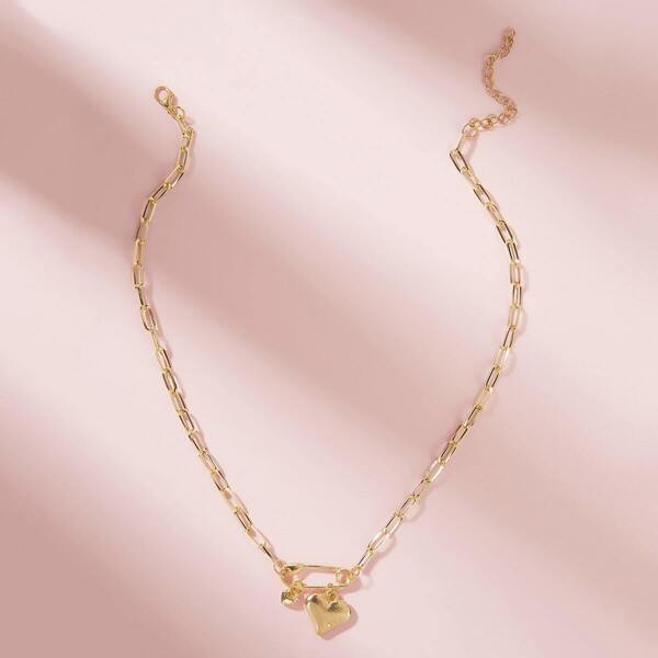 

Paper Clip & Heart Charm Necklace 1pc, Gold