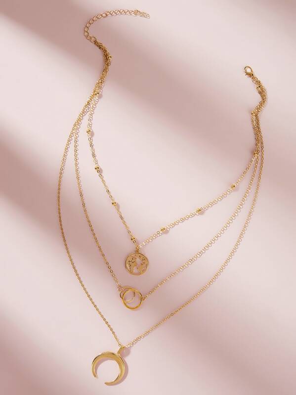 

Moon & Link Charm Layered Necklace 1pc, Gold