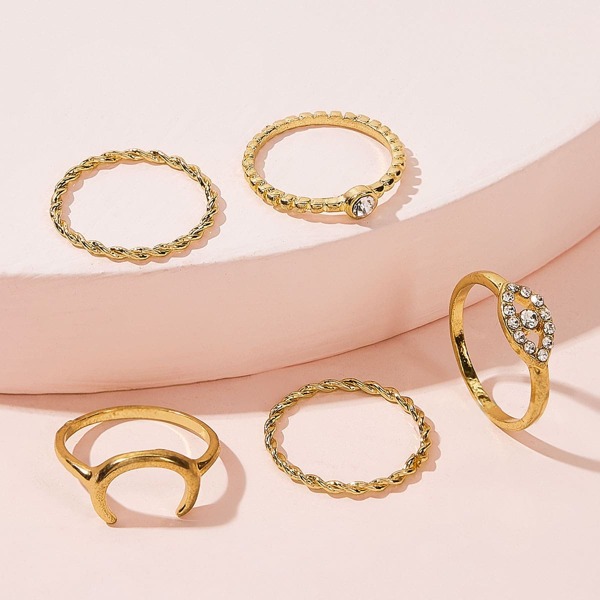 

Moon & Rhinestone Decor Ring 5pcs, Gold