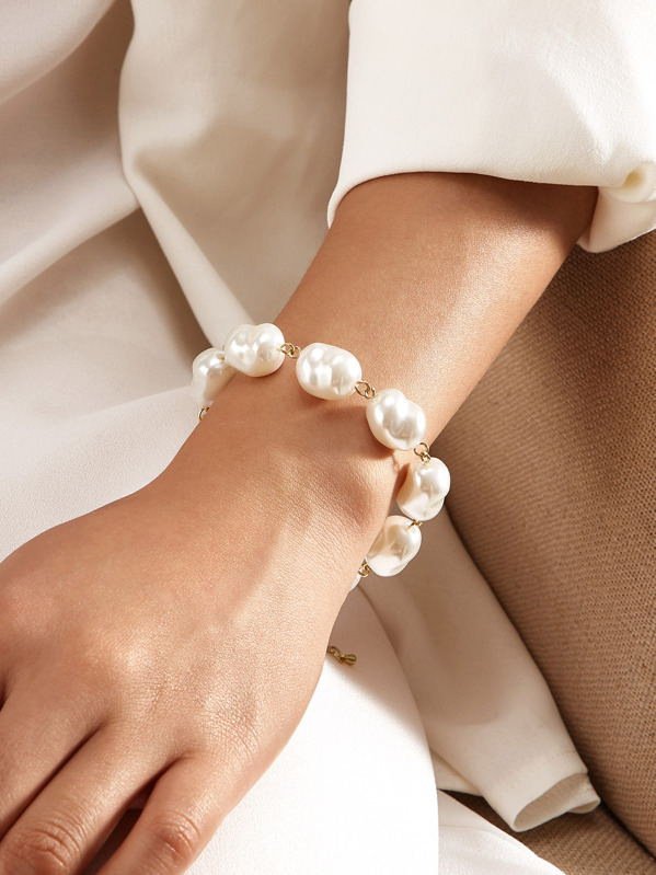 

Faux Pearl Beaded Bracelet 1pc, White