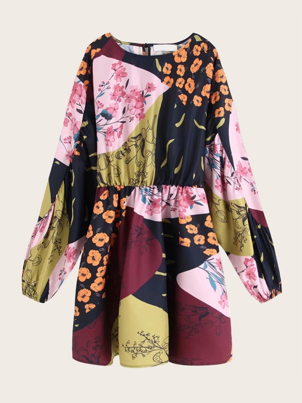

Floral Print Flared Hem Dress, Multicolor