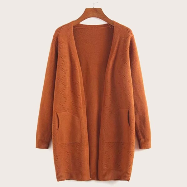

Solid Argyle Knit Longline Cardigan, Brown