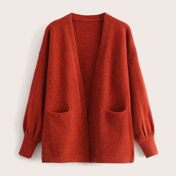 

Solid Dual Pocket Bishop Sleeve Cardigan, Red