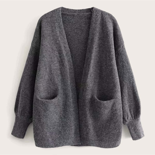

Space Dye Dual Pocket Lantern Sleeve Cardigan, Grey