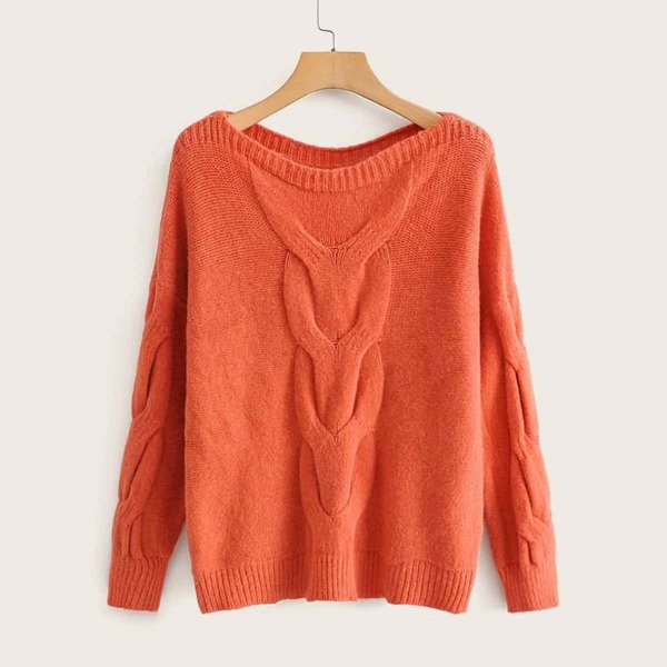 

Solid Cable Knit Drop Shoulder Sweater