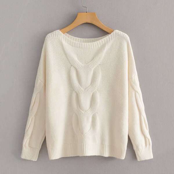 

Solid Cable Knit Drop Shoulder Sweater