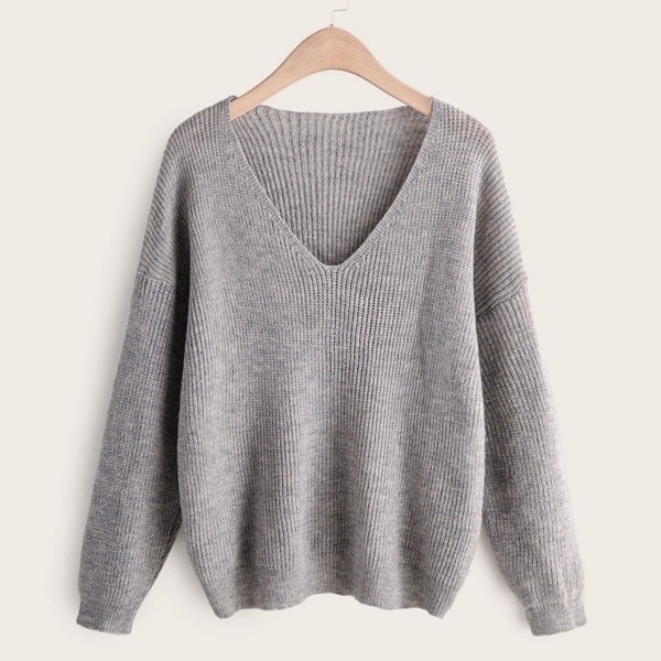 

Space Dye V-Neck Drop Shoulder Sweater, Grey