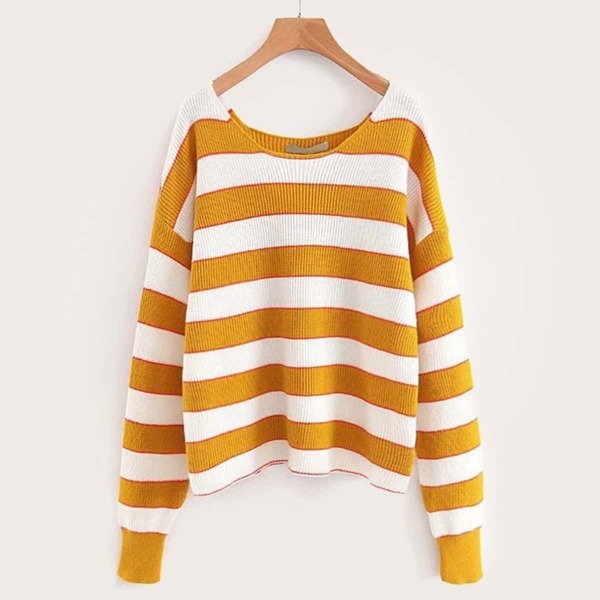 

Striped Scoop Neck Drop Shoulder Sweater, Multicolor