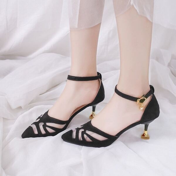 

Point Toe Ankle Strap Stiletto Heels, Black