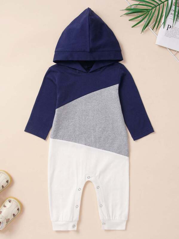 

Baby Boy Cut And Sew Hooded Jumpsuit, Multicolor