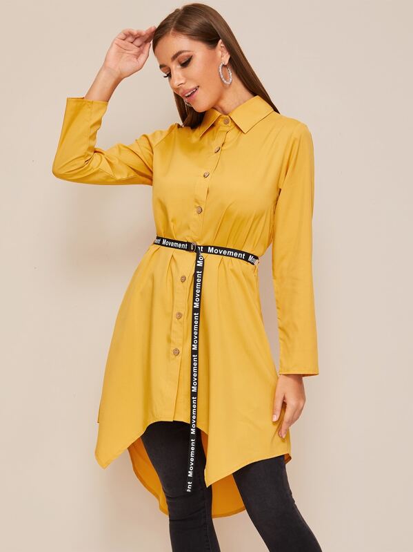 

Single Breasted Asymmetrical Hem Belted Blouse, Yellow, Hanna