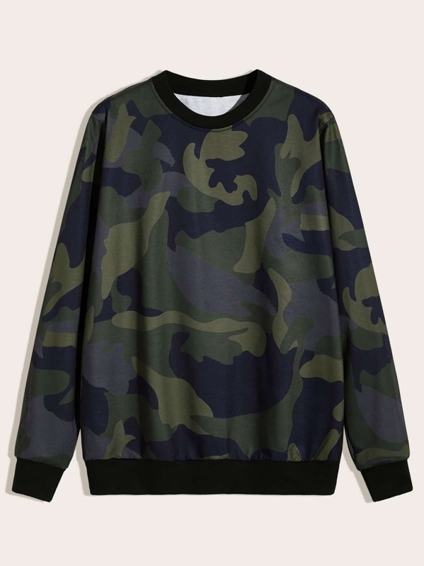 

Men Contrast Trim Camo Pattern Sweatshirt, Multicolor