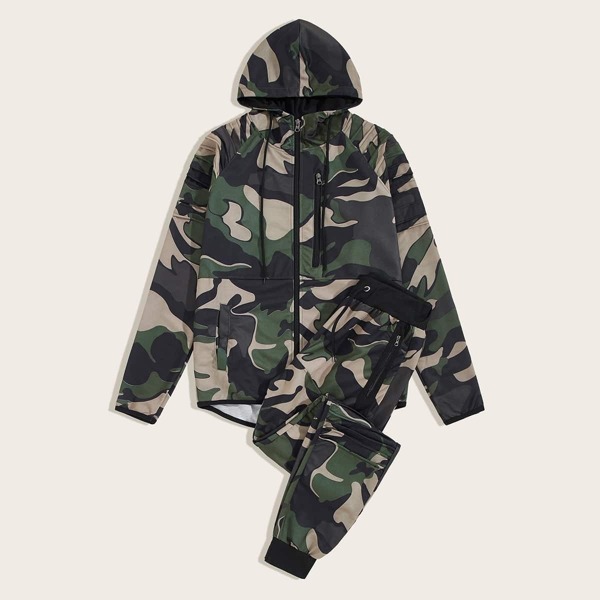 

Men Camo Contrast Binding High Low Tracksuit