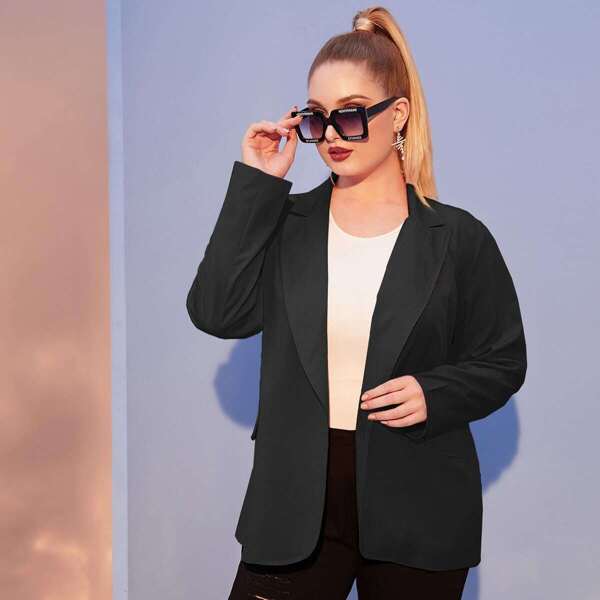 

Plus Solid Flap Pocket Blazer, Black