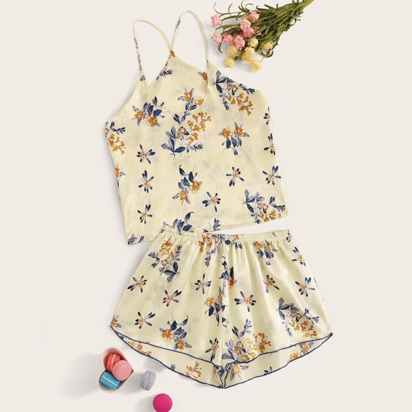 

Floral Print Satin Cami PJ Set