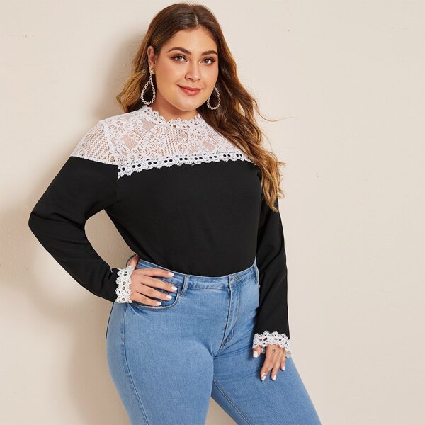 

Plus Guipure Lace Yoke Blouse