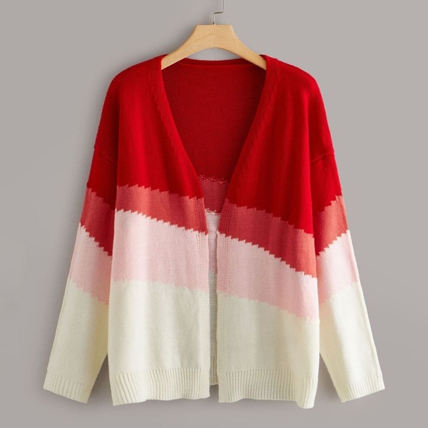 

Plus Colorblock Zigzag Detail Cardigan, Multicolor