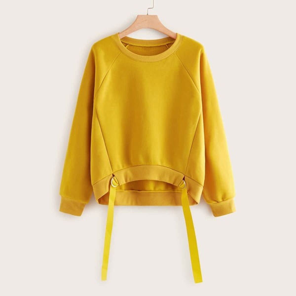 

Plus Raglan Sleeve High Low Tape Hem Sweatshirt, Yellow