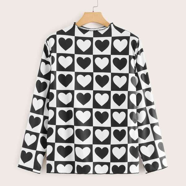 

Plus Two Tone Lettuce Trim Heart Tee, Black and white