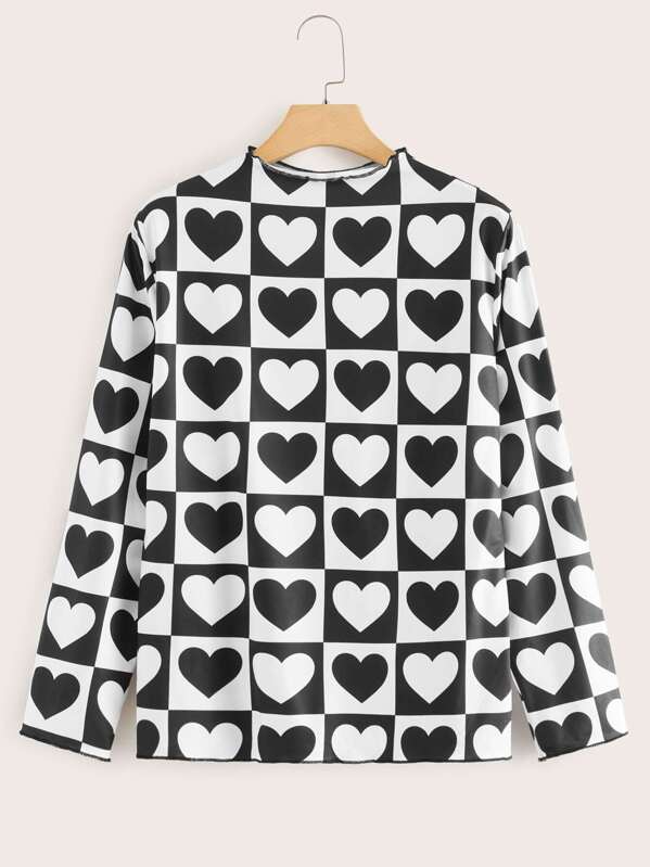 

Plus Two Tone Lettuce Trim Heart Tee, Black and white