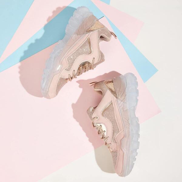 

Metallic Lace-up Front Chunky Sole Sneakers