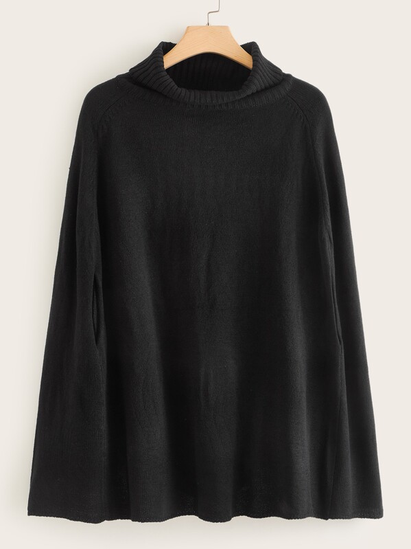 

Plus Raglan Sleeve Cape Sweater, Black