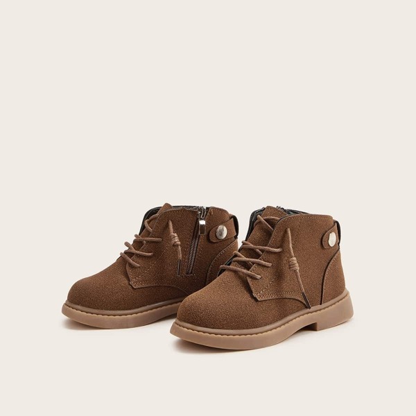 

Boys Lace-up Front Side Zip Ankle Boots, Brown