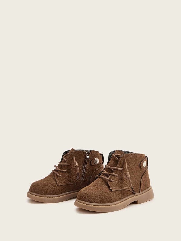 

Boys Lace-up Front Side Zip Ankle Boots, Brown