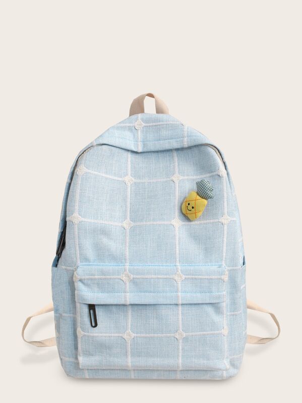 

Pocket Front Plaid Backpack, Blue