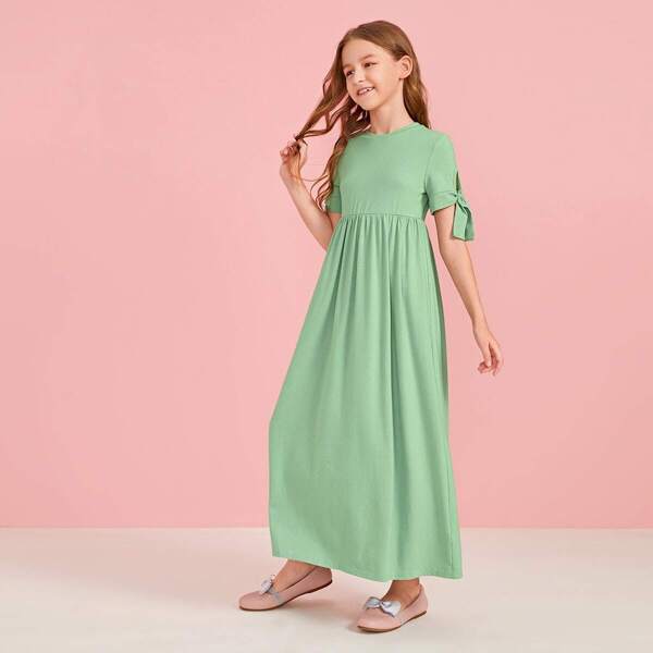 

Girls Knot Cuff Tee Dress, Green