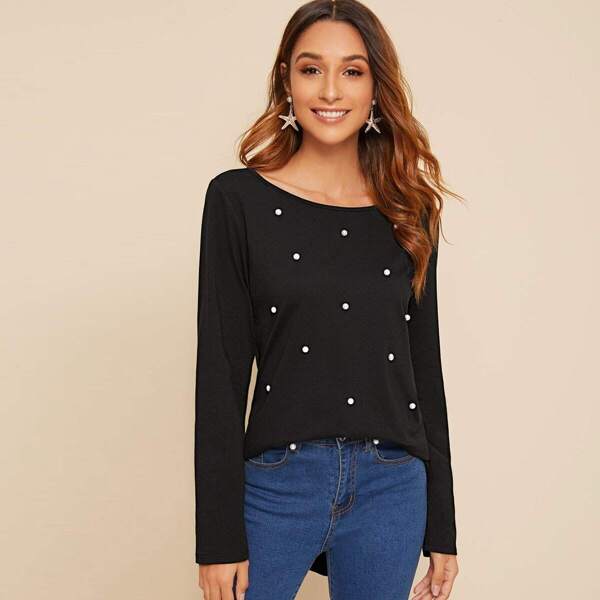 

Pearl Beaded Dip Hem Top