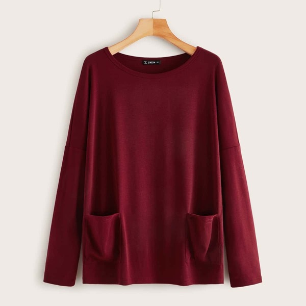 

Drop Shoulder Pocket Front Tee, Burgundy