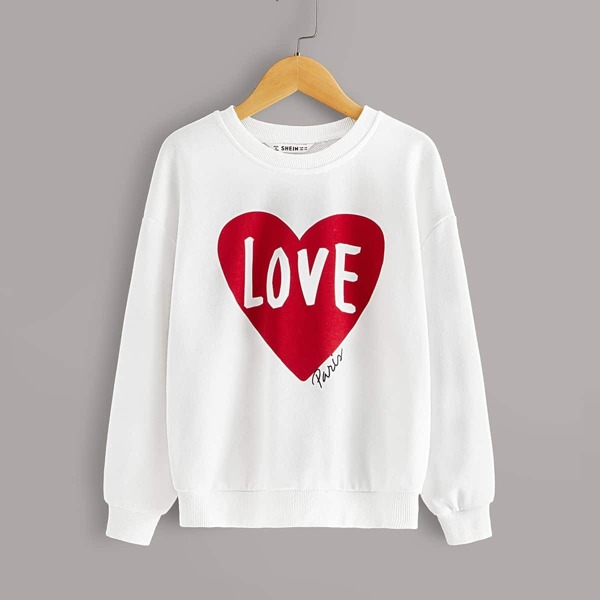 

Girls Drop Shoulder Graphic Print Pullover, White