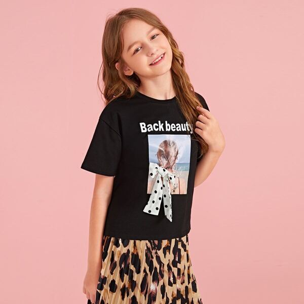 

Girls Knot Front Figure Graphic Tee, Black