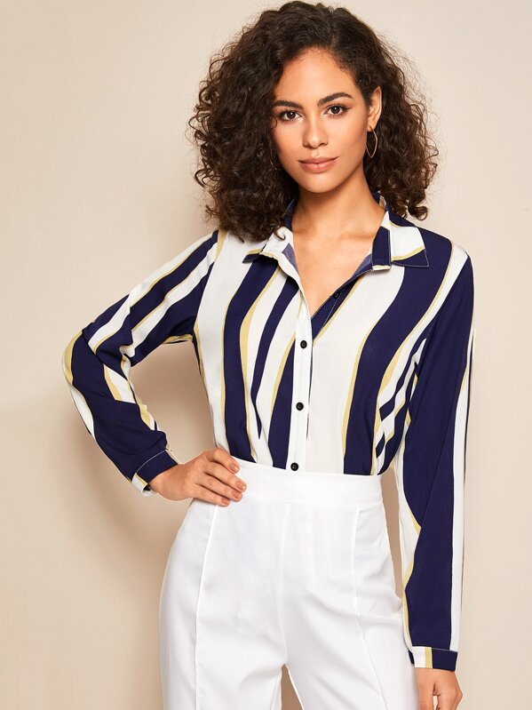 

Multi-stripe Button Through Blouse, Multicolor, Isabela B