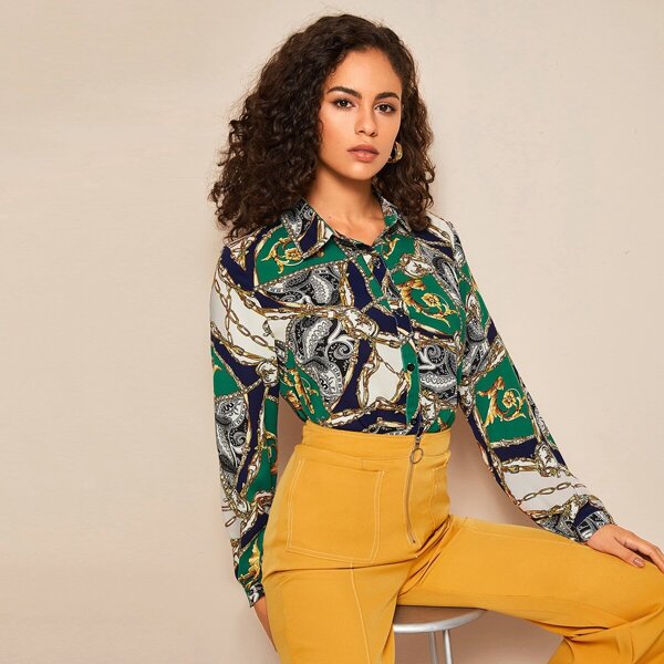

Chain Print Button Through Blouse, Multicolor