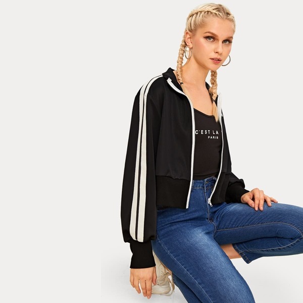 

Side Striped Zipper Up Jacket