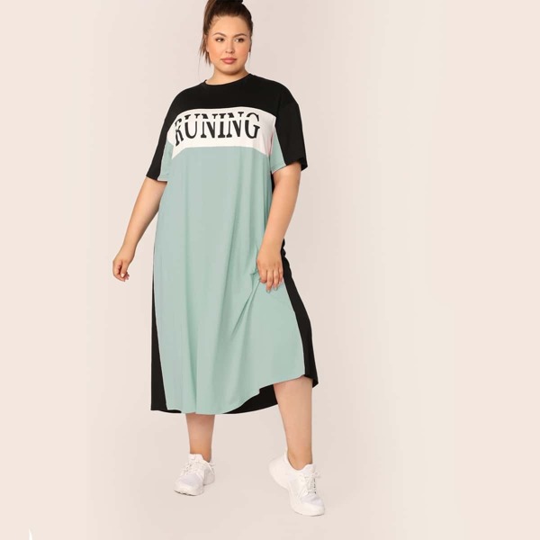 

Plus Colorblock Letter Graphic Tee Dress, Multicolor
