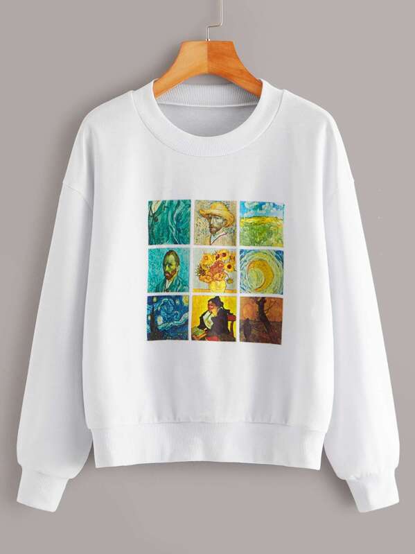 

Oil Painting Drop Shoulder Sweatshirt, White