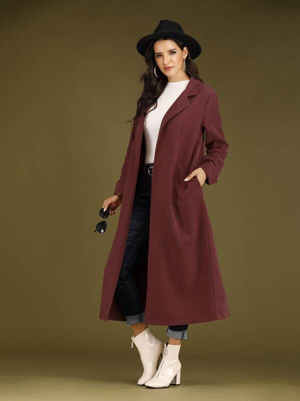 

Lapel Neck Pocket Side Coat, Burgundy, Juliana