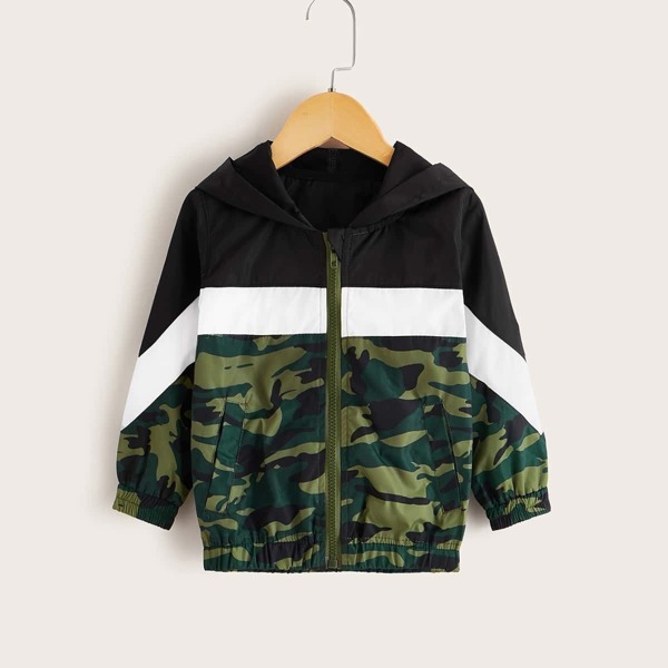 

Toddler Girls Cut And Sew Camo Hooded Windbreaker Jacket, Multicolor