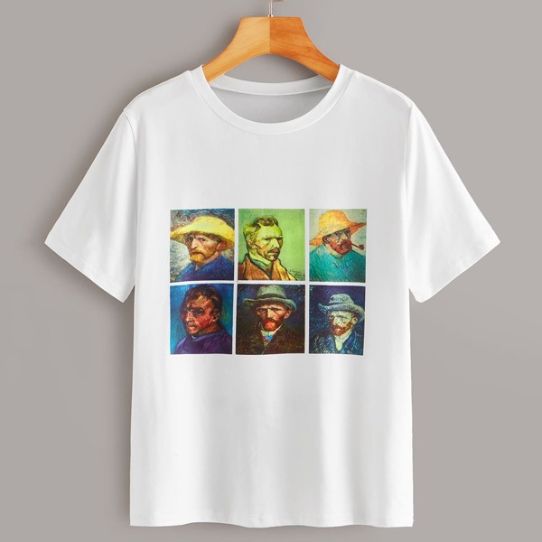 

Figure Oil Painting Print Tee, White
