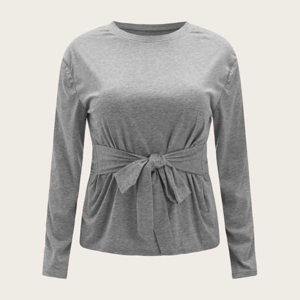 

Plus Tie Front Solid Tee, Grey