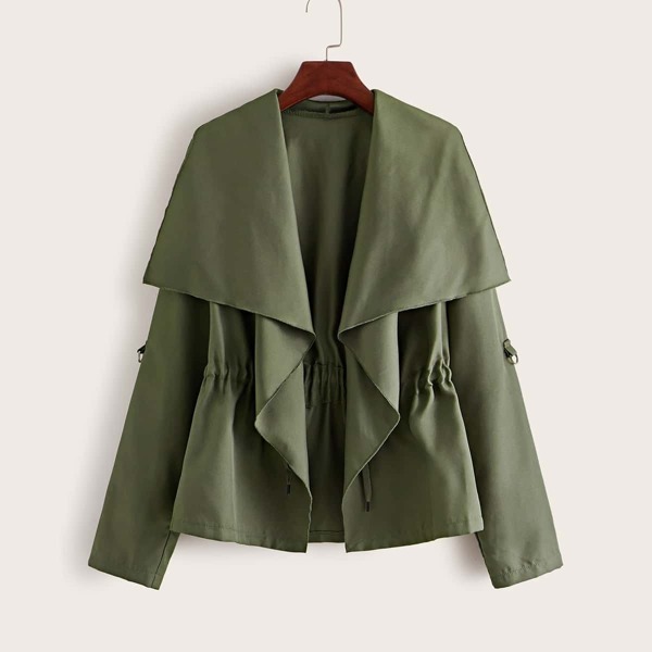 

Waterfall Collar Drawstring Waist Coat, Army green