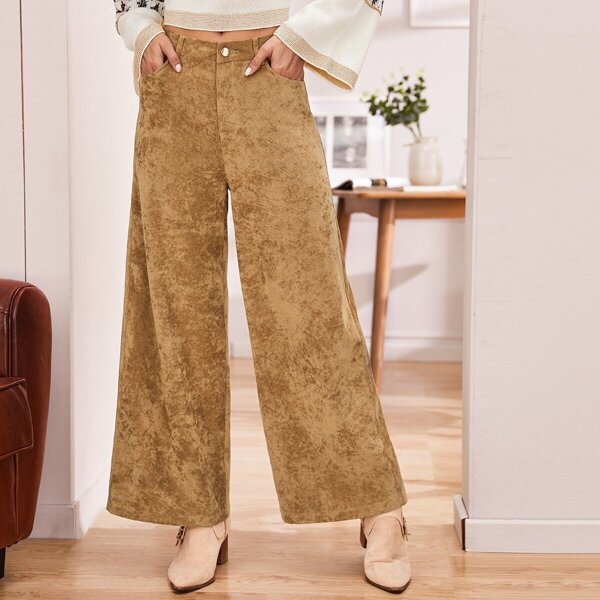 

Solid Wide Leg Cord Pants, Camel pastel