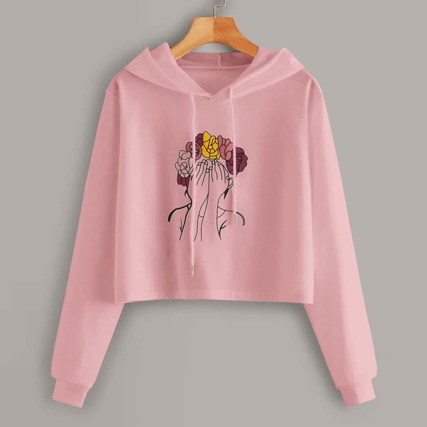 

Figure and Floral Print Hoodie