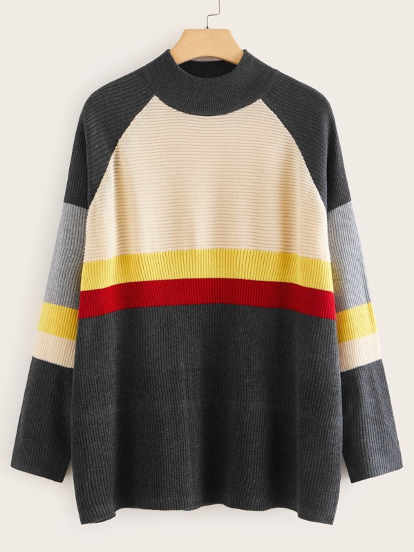 

Plus Raglan Sleeve Color-block Jumper, Multicolor
